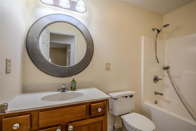 bathroom with shower / bathing tub combination, toilet, and vanity