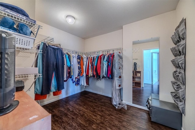 walk in closet with wood finished floors