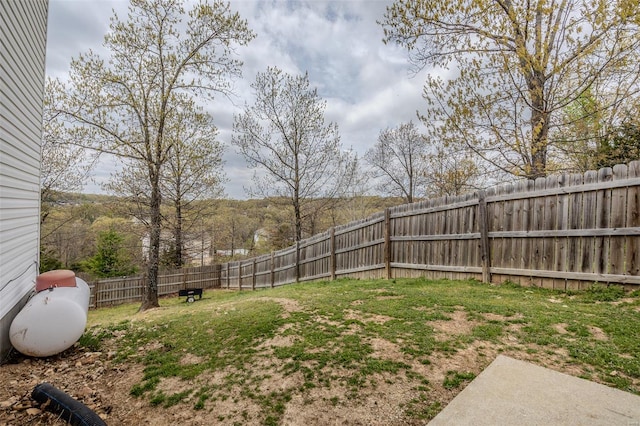 view of yard with a fenced backyard