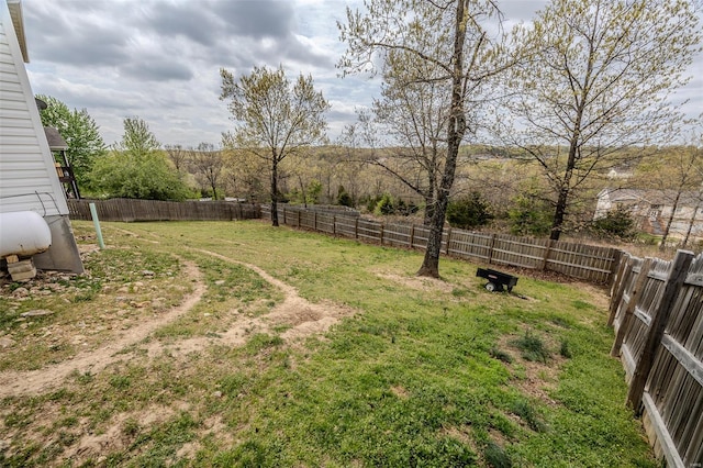 view of yard with a fenced backyard