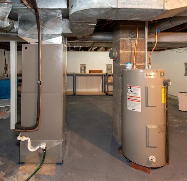 utilities with water heater and heating unit