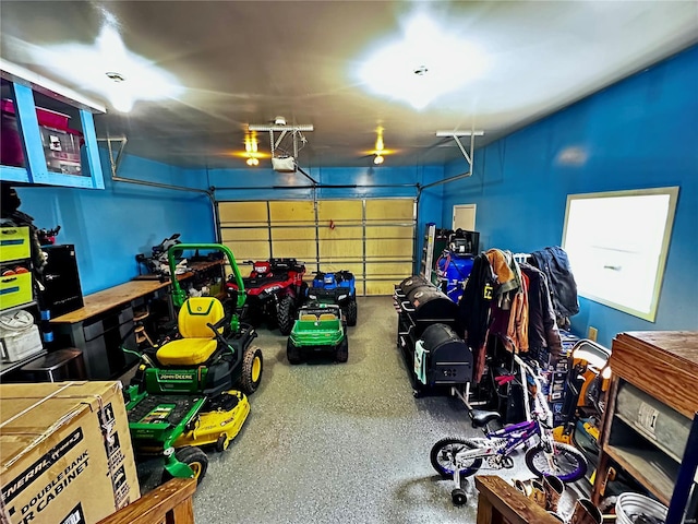 garage with a garage door opener