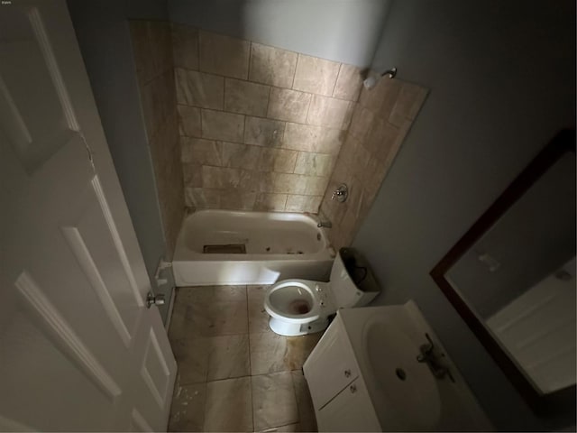 full bathroom featuring vanity, toilet, tile patterned floors, and shower / tub combination