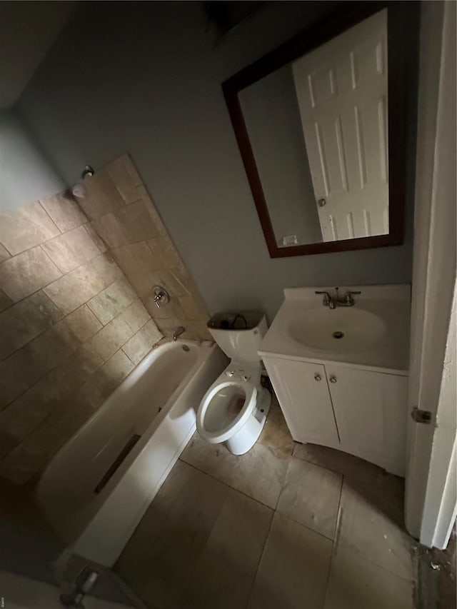 full bath with vanity, shower / bath combination, and toilet
