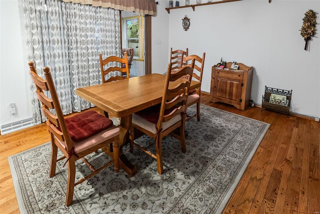 dining space featuring visible vents and wood finished floors