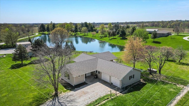 aerial view with a water view