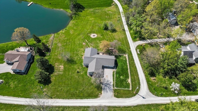 bird's eye view featuring a water view