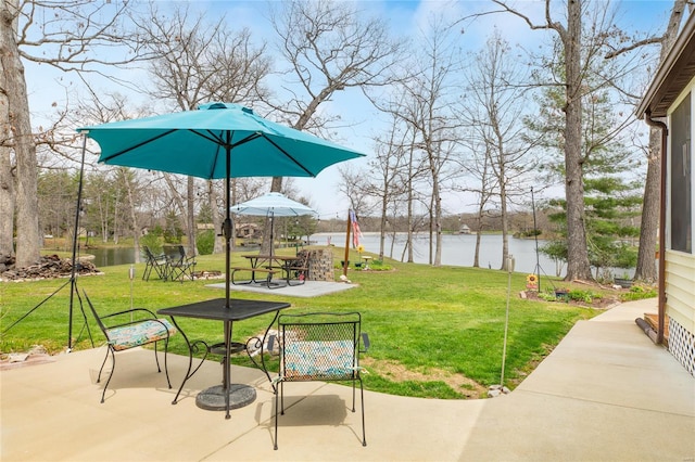 view of patio / terrace featuring a water view