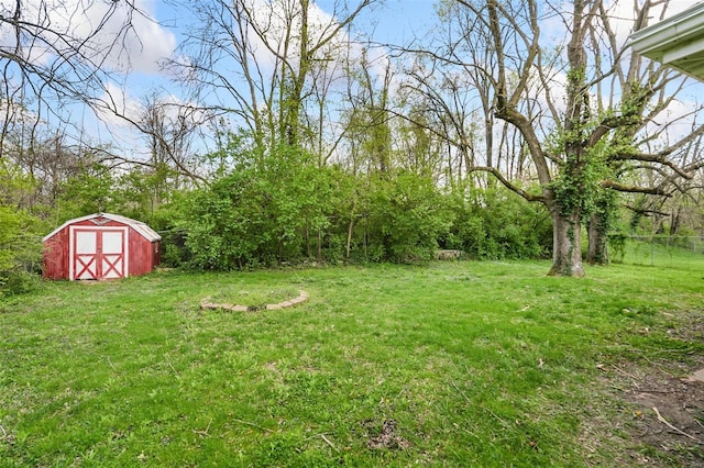 view of yard featuring an outbuilding and a storage unit