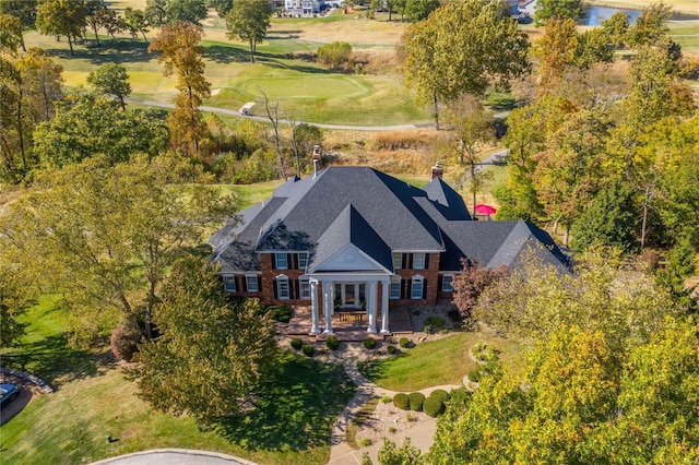 drone / aerial view with view of golf course