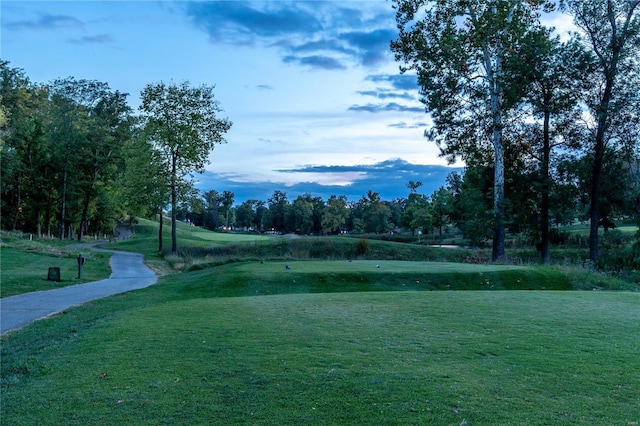 view of property's community with a lawn