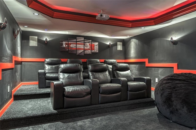 carpeted cinema with recessed lighting