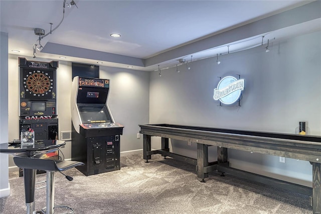 playroom featuring carpet flooring and baseboards