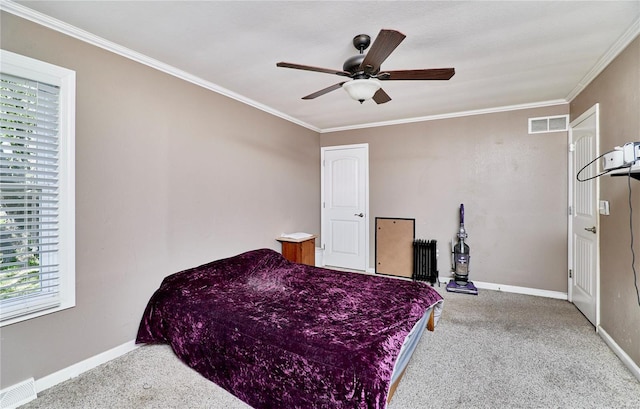 carpeted bedroom with baseboards, multiple windows, and visible vents