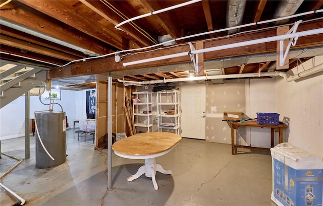 unfinished basement with water heater