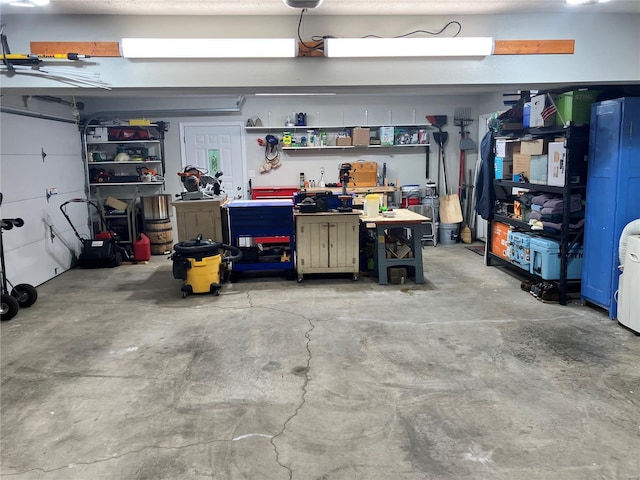 garage featuring a workshop area