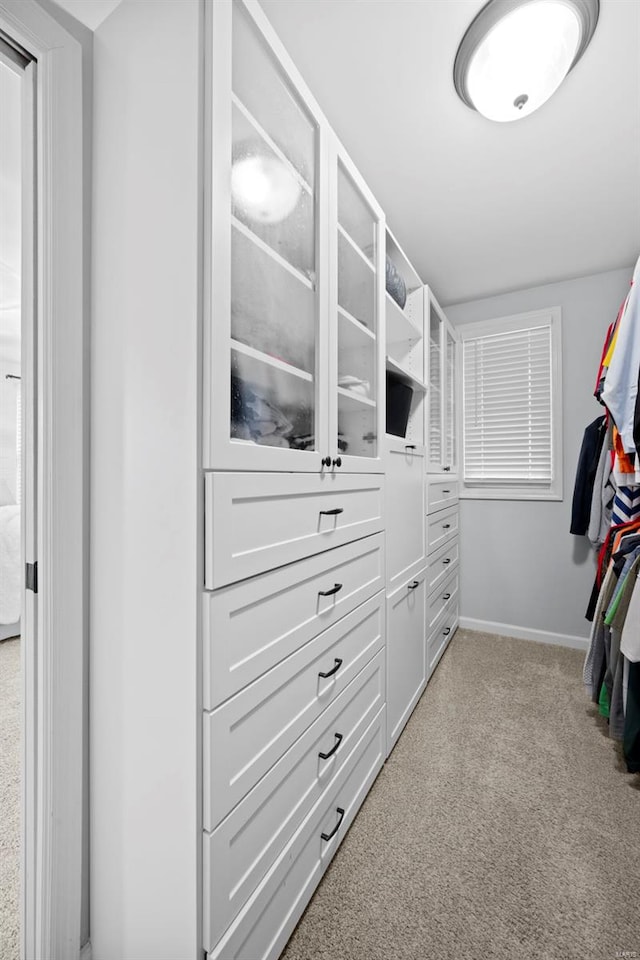 spacious closet featuring light carpet
