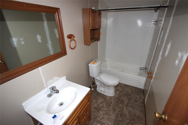 full bath with vanity, bathtub / shower combination, and toilet