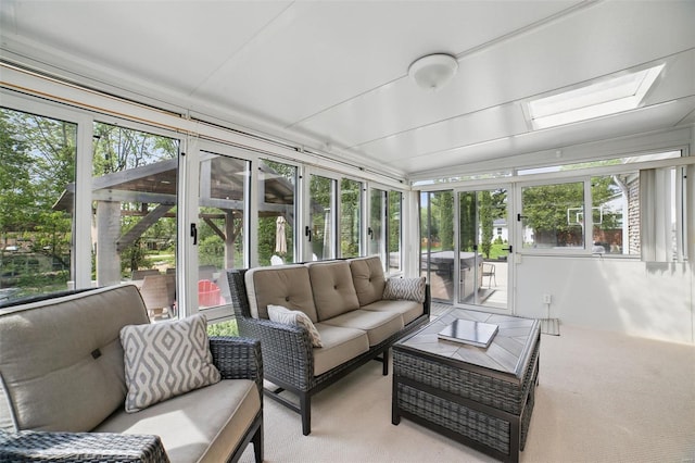 sunroom / solarium with an outdoor hangout area and french doors