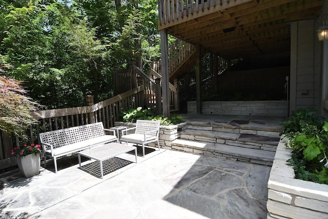 view of patio featuring stairs