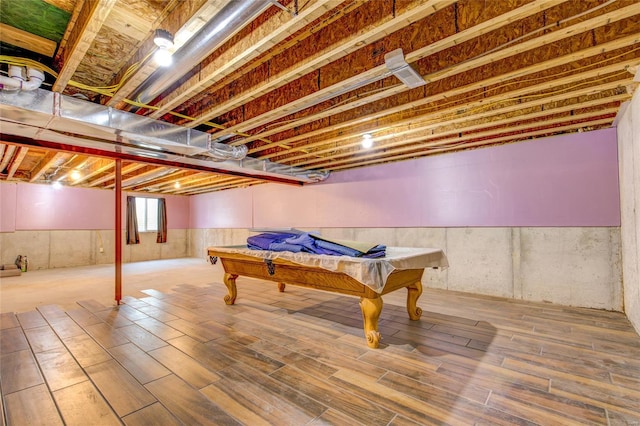 playroom with wood finished floors and pool table