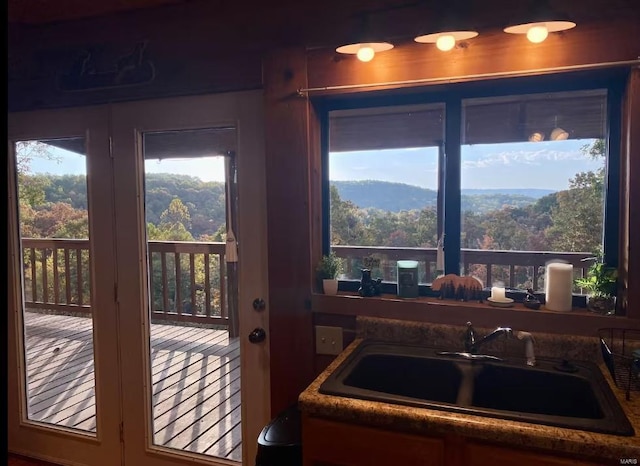 doorway to outside featuring a sink