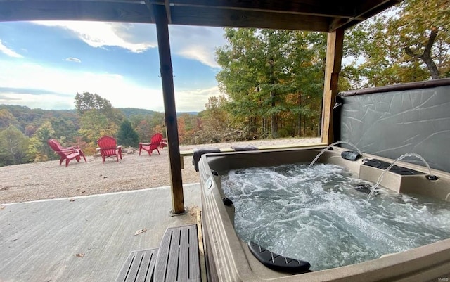 view of patio featuring a hot tub