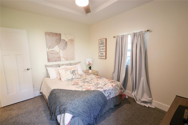 carpeted bedroom featuring a ceiling fan
