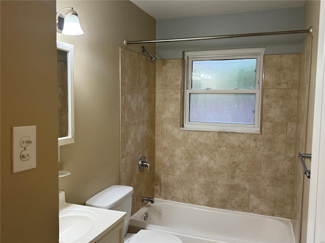 full bathroom featuring vanity,  shower combination, and toilet