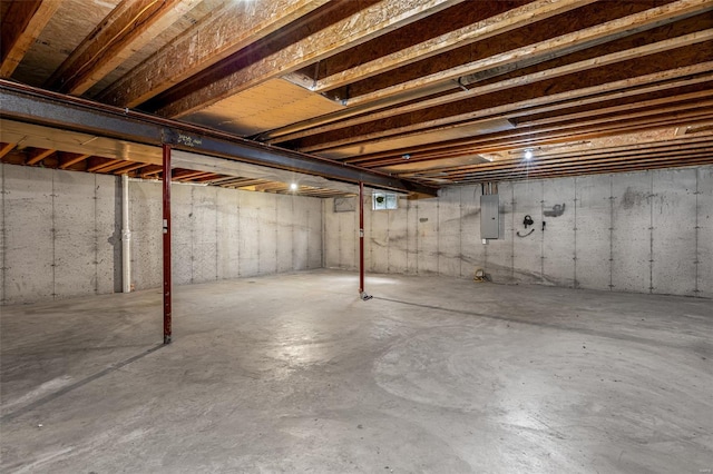 unfinished below grade area featuring electric panel