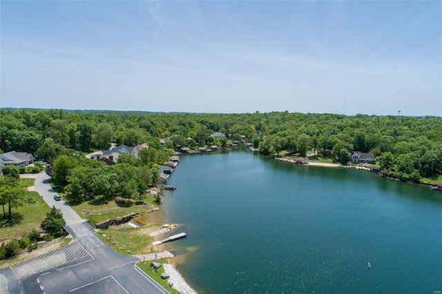 aerial view with a view of trees and a water view