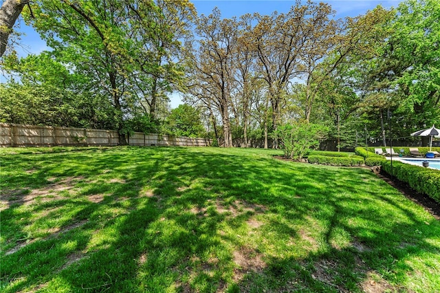 view of yard featuring a fenced in pool and a fenced backyard