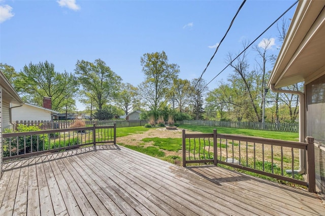 deck featuring a yard and a fenced backyard