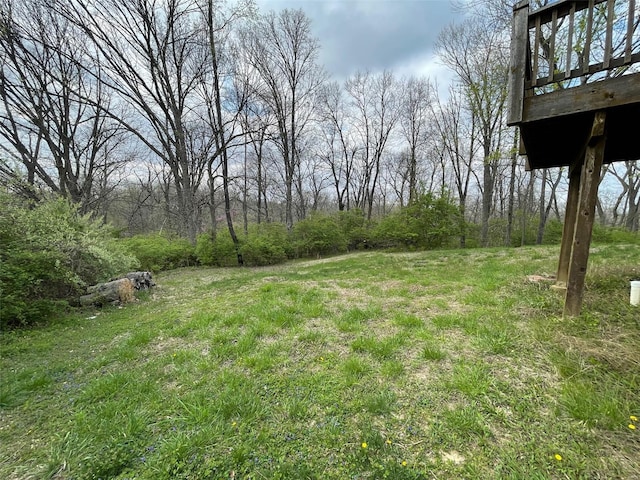 view of yard featuring a wooden deck