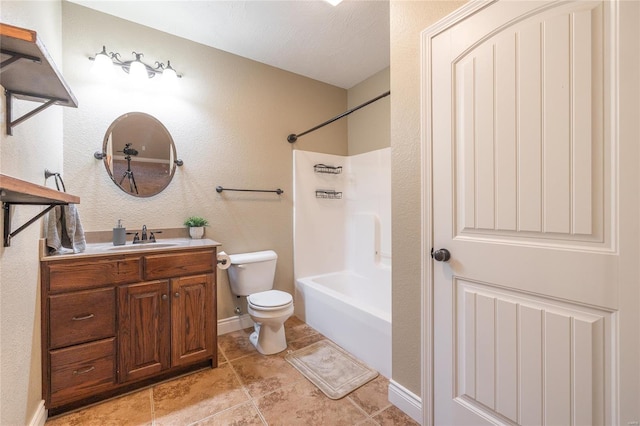 full bathroom featuring vanity, shower / bathtub combination, tile patterned floors, and toilet