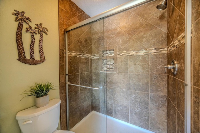 full bath featuring toilet and a shower stall