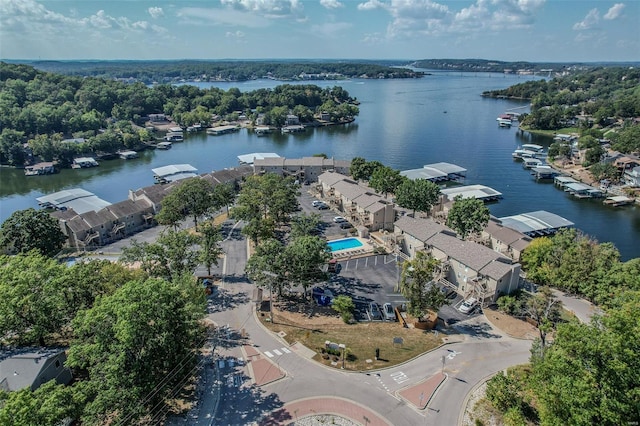 aerial view featuring a water view