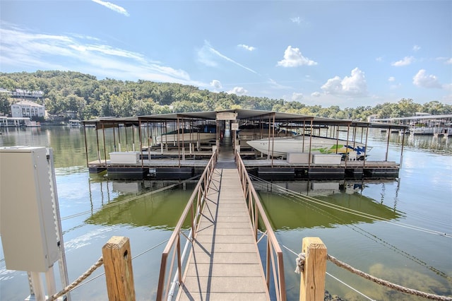 view of dock with a water view