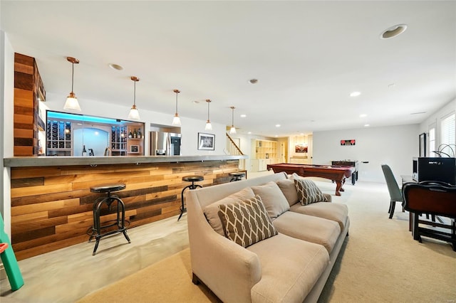 rec room featuring pool table and recessed lighting