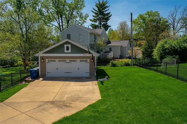 view of home's exterior featuring a yard, fence, driveway, and a garage