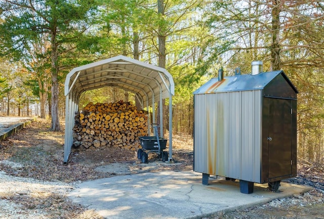 view of shed featuring a carport