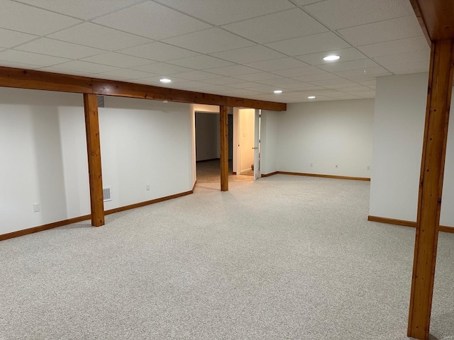 finished basement featuring baseboards, carpet, and recessed lighting
