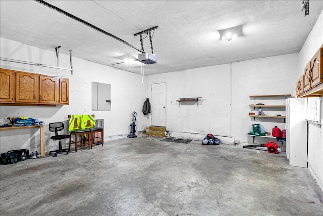 garage featuring a garage door opener and electric panel