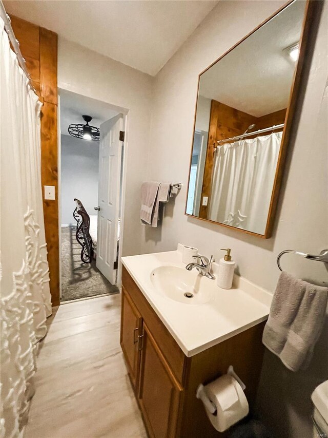 full bathroom with wood finished floors and vanity