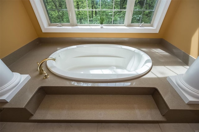 bathroom with a garden tub