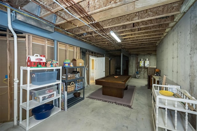 unfinished below grade area featuring pool table