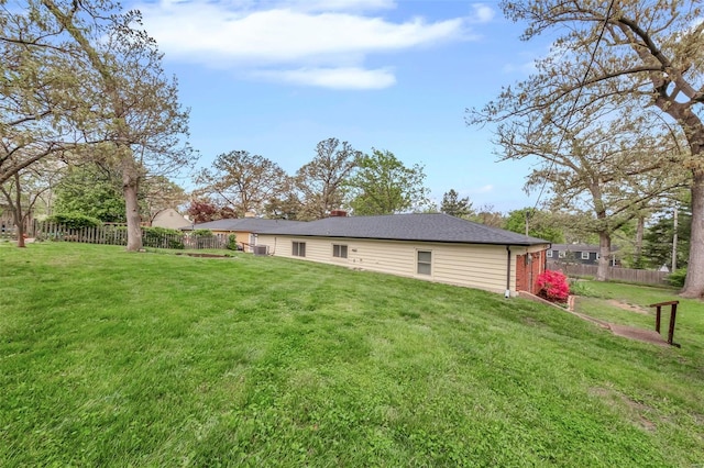 back of property with a yard and fence