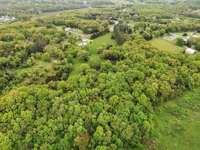 drone / aerial view featuring a view of trees