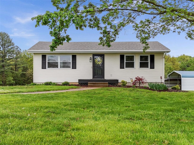 single story home featuring a carport and a front yard