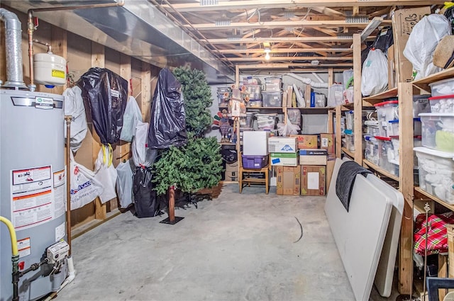 unfinished basement with water heater